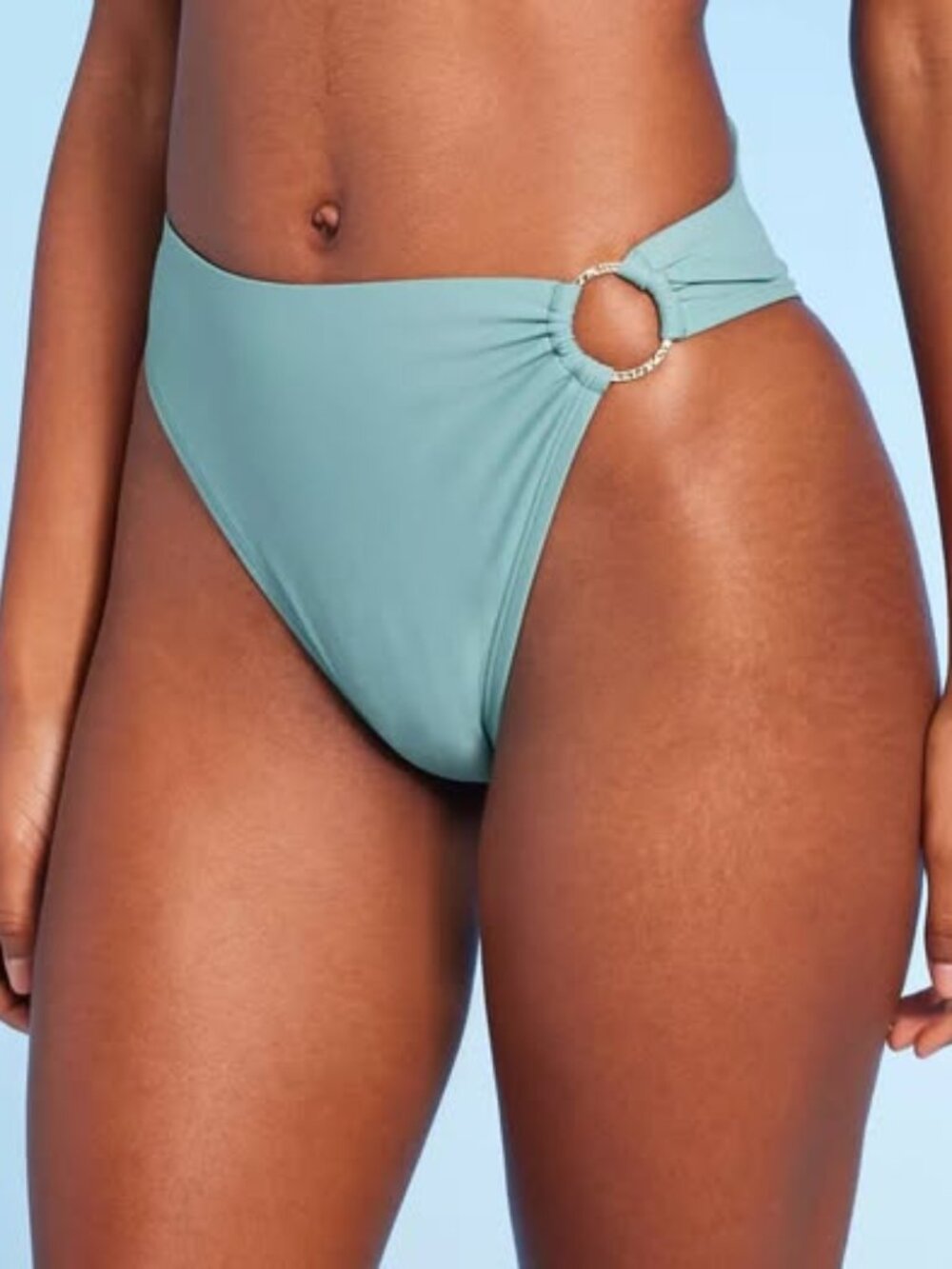 Women's Ring Detail Medium Coverage High Waist Extra High Leg Bikini Bottom, Sm.